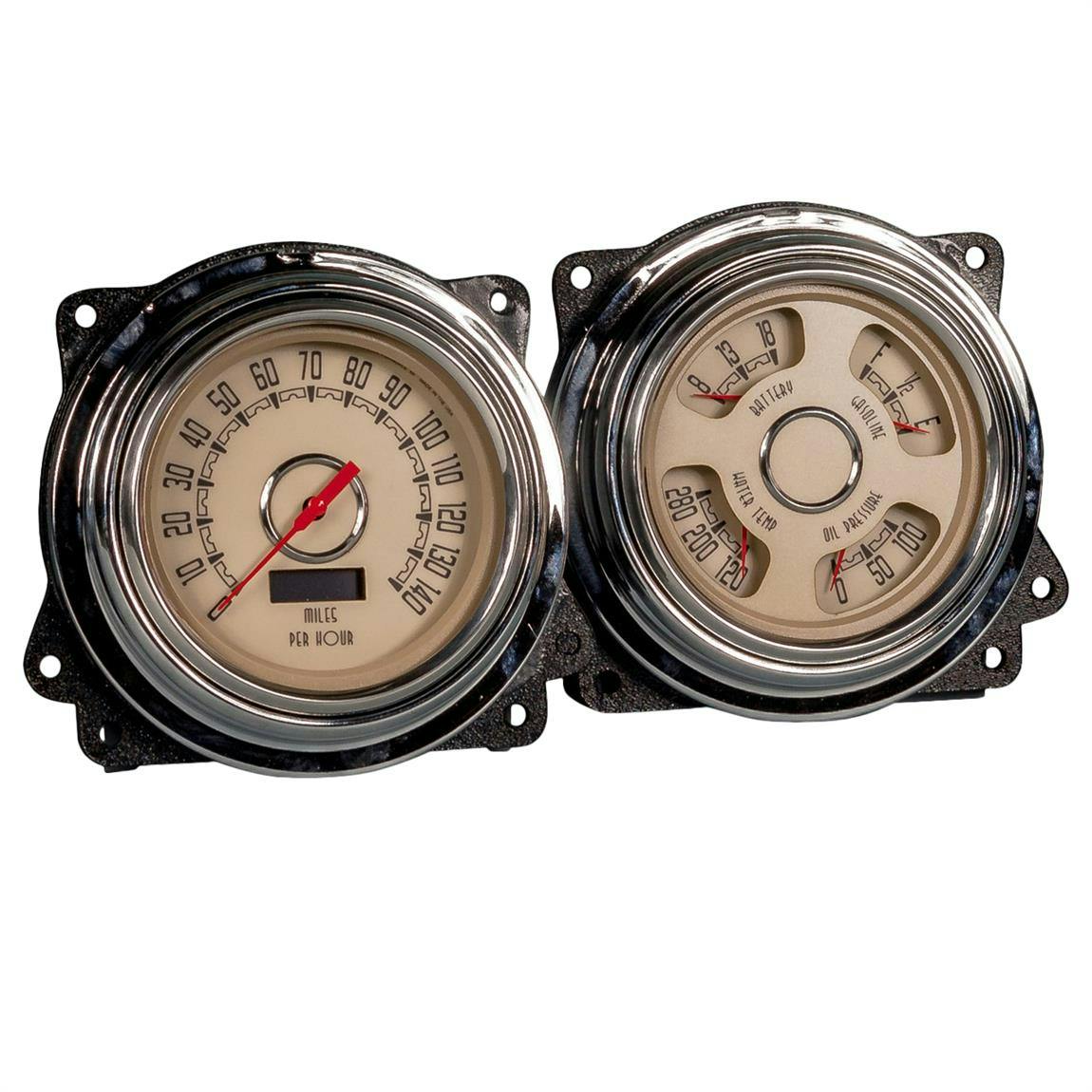 New Vintage USA 47371-02 Woodward 2 Gauge Kit Beige 47-53 Chevy