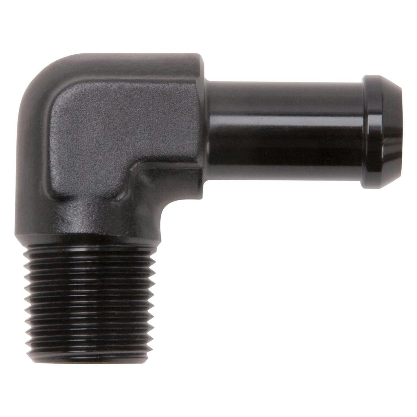 Edelbrock 8163 Pipe to Hose Barb Fitting, 1/2 to 3/8, Black Anodized