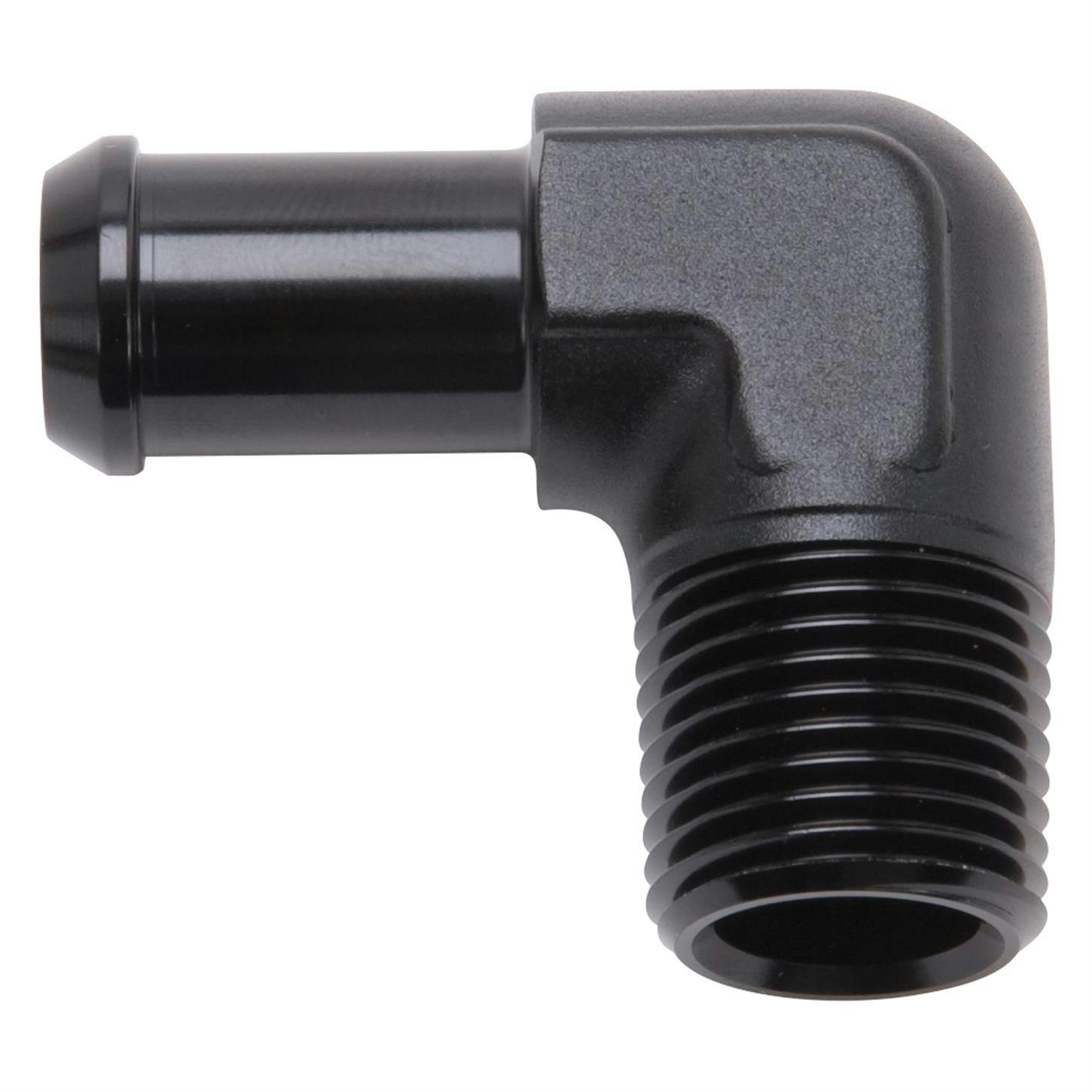 Edelbrock 8178 Pipe to Hose Barb Fitting, 90 Deg, 1/2 in. NPT