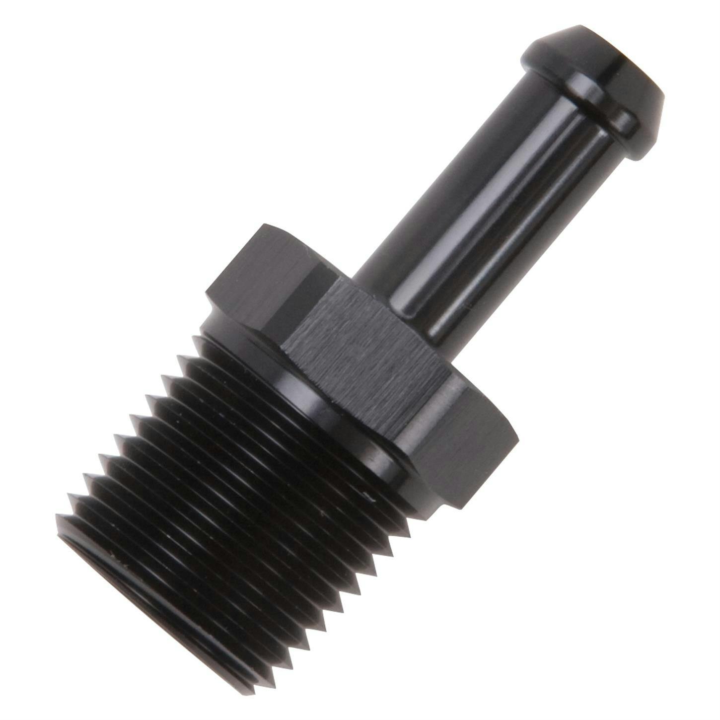 Edelbrock 8185 Pipe to Hose Barb Fitting, 3/8 to 1/2, Black Anodized