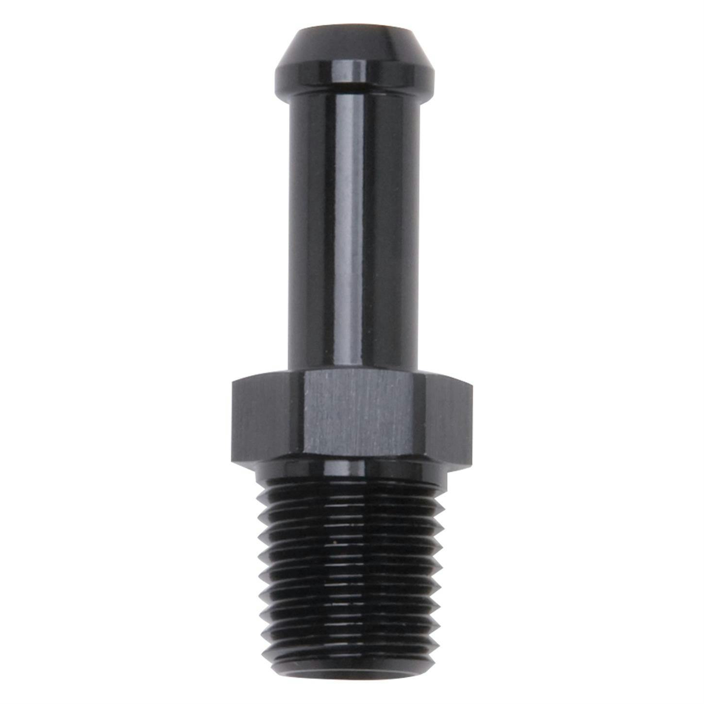 Edelbrock 8191 Pipe to Hose Barb Fitting, 3/8 to 1/4, Black Anodized