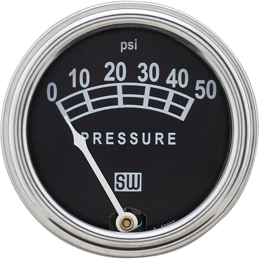 Stewart Warner 82207 Std 2-1/16 In. Oil Pressure Gauge, Mech, 0-50 PSI