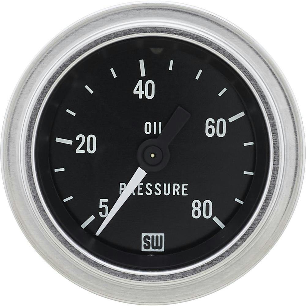 Stewart Warner 82322 Deluxe 2-1/16 Mech Oil Pressure Gauge, 5-80 PSI