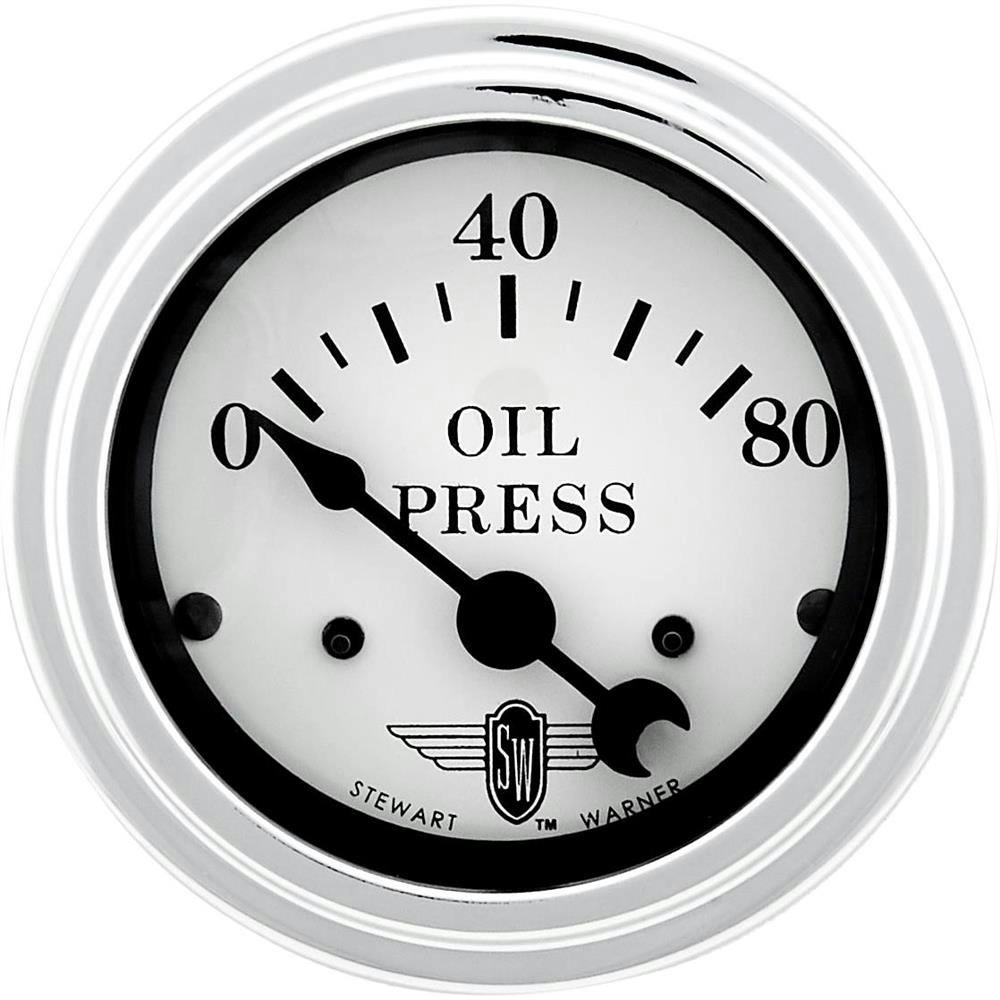 Stewart Warner 82473 Wings Electric Oil Pressure Gauge, White