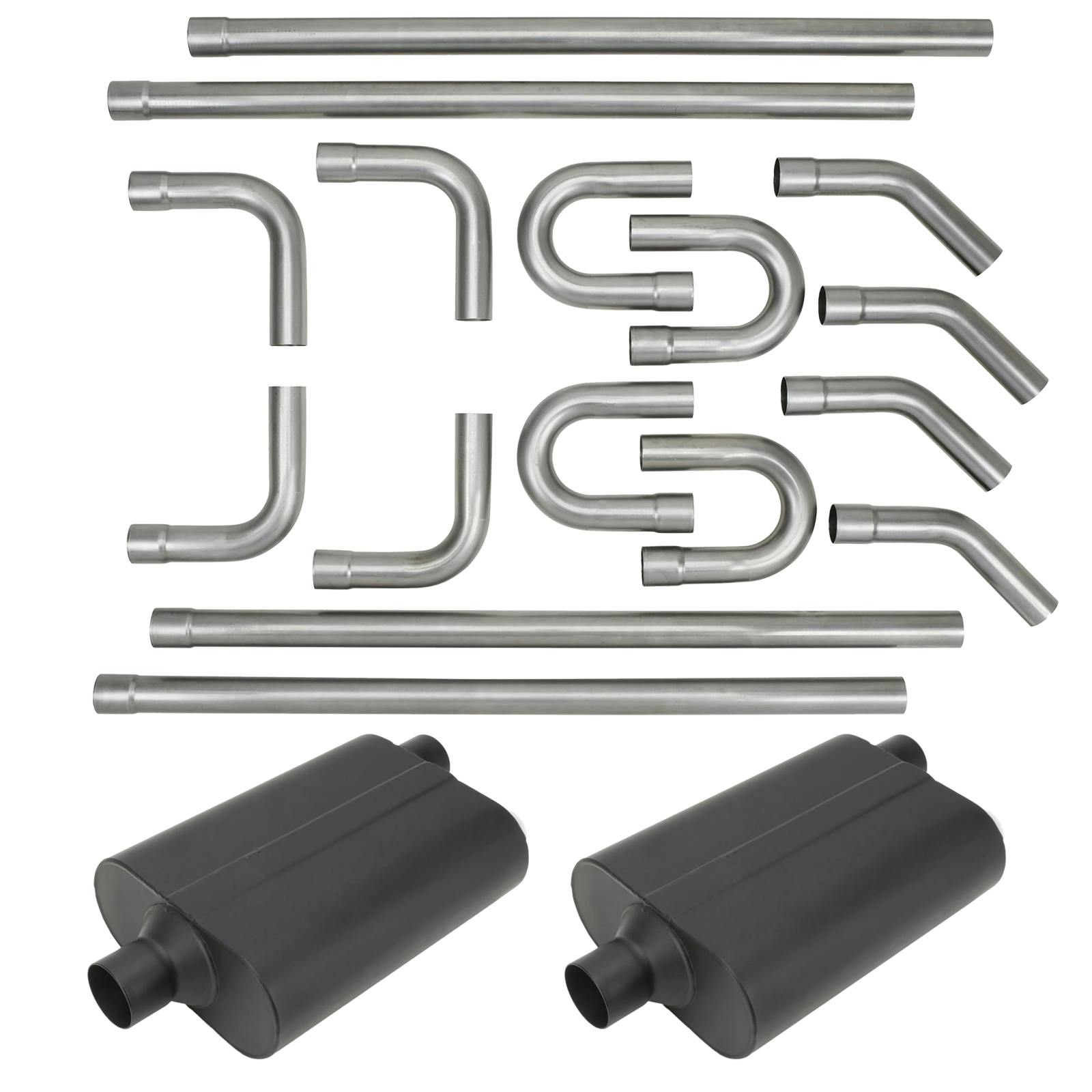 2.25 Inch Dual Exhaust System Kit with Mufflers, Mild Steel